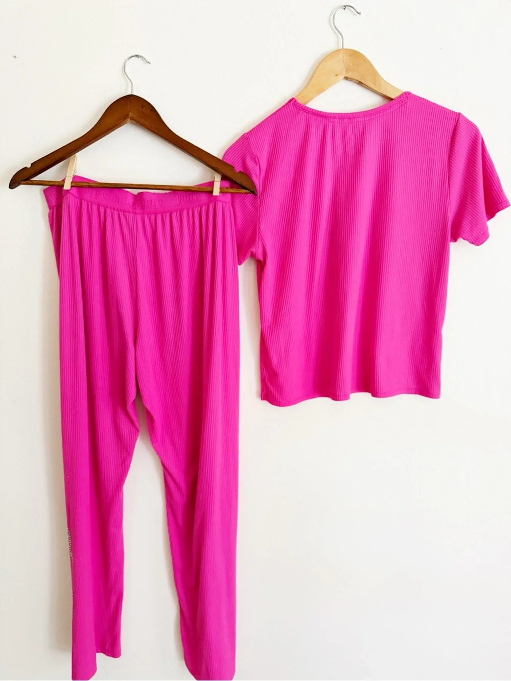 Juicy Couture Bright Pink Ribbed Two-Piece Sleep Set with Jeweled Logo large
